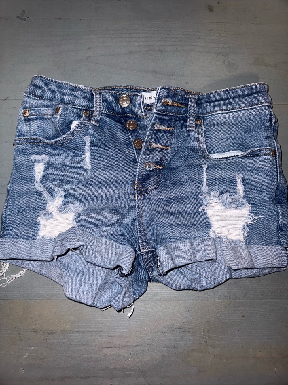 Almost Famous Distressed Rolled-Hem Denim Shorts - Light Blue